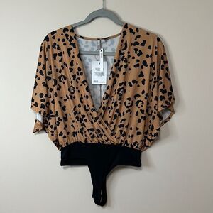 ASOS DESIGN angel sleeve wrap bodysuit in animal print